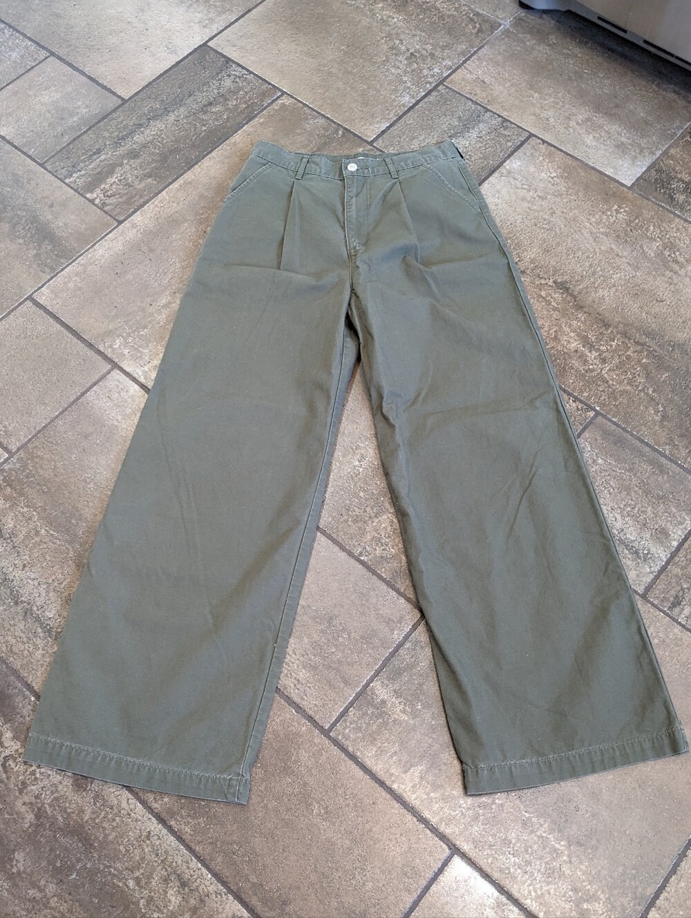 Levi's Premium High Loose Ample Haut Pleated Chic Fall Pants Size 28 Army Green